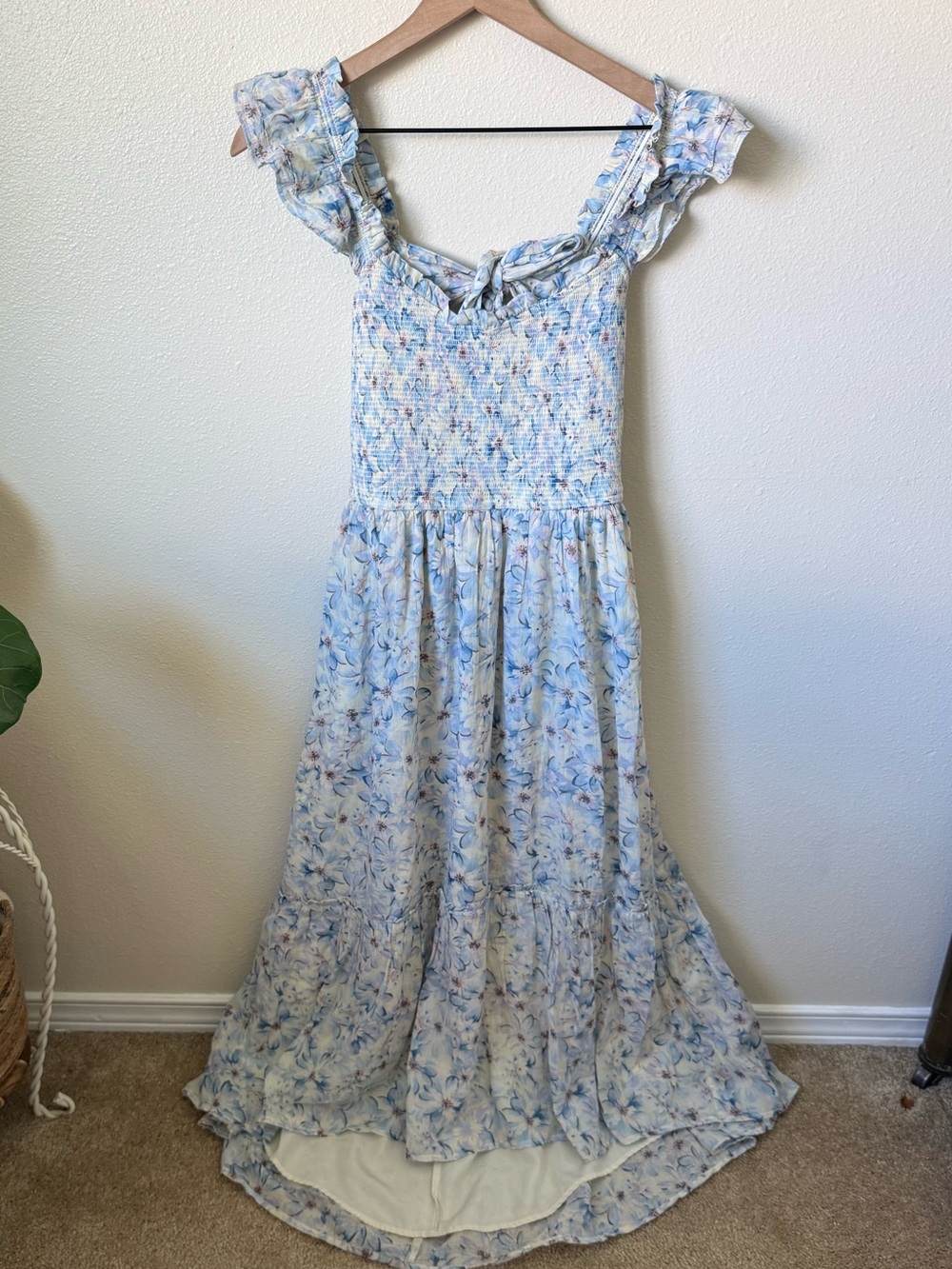 American Eagle Outfitters Light Blue Floral Ruffle High-Low Dress